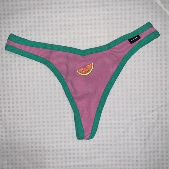 New Victoria’s Secret Pink Cotton Thong Panty Watermelon - Picture 2 of 14